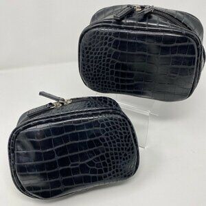 Set of 2 Nieman Marcus Black Croc Leather Makeup Clutch
